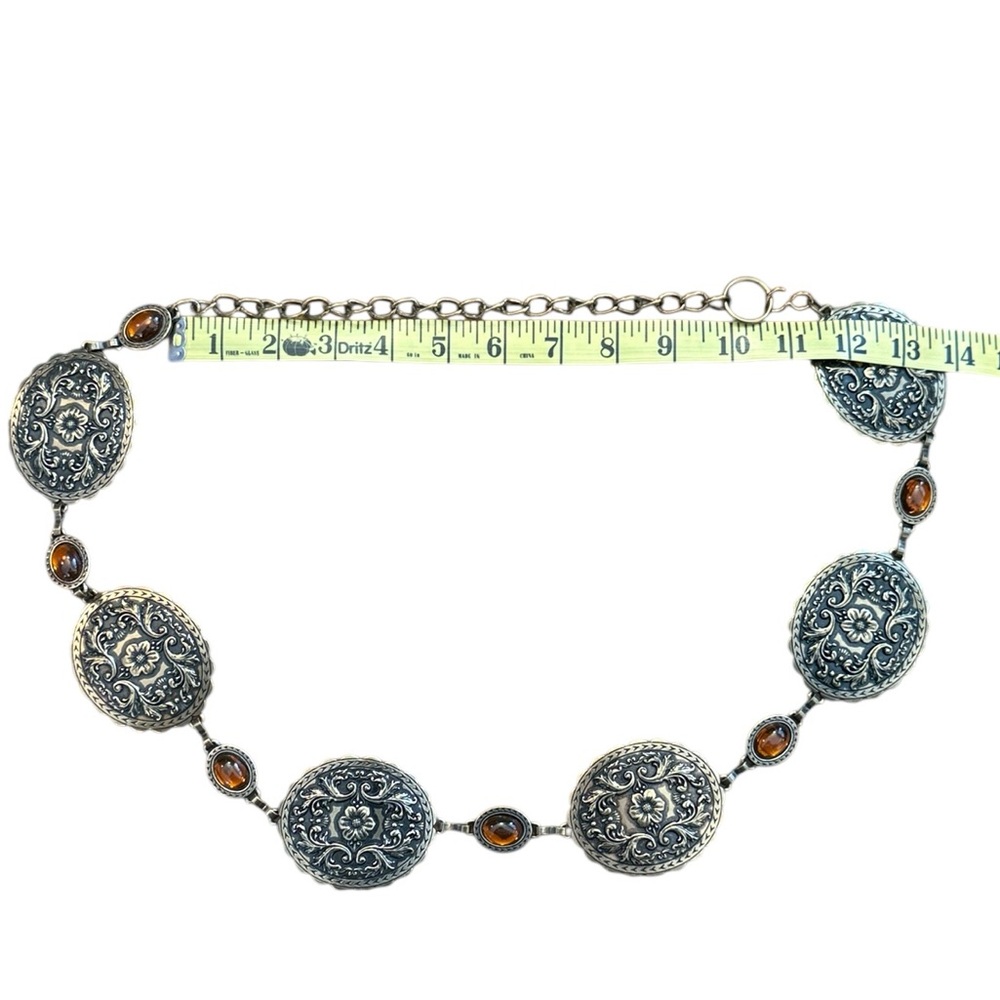 Gold Concho Chain Belt Amber Stones Floral Medallion Boho Western Fits 31-41 - Picture 8 of 9